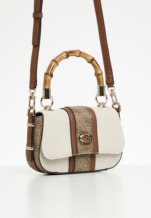 GUESS - Kerima bamboo mini tp flp top handle bag - natural/latte logo