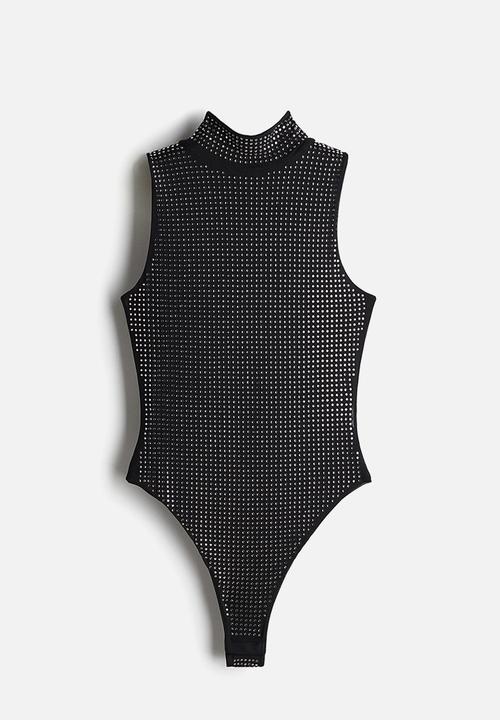 H&M - Rhinestone-embellished mesh body - black