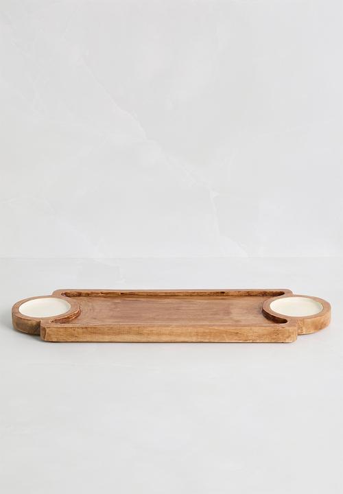 Sixth Floor - Wooden platter with enamel bowls - Natural
