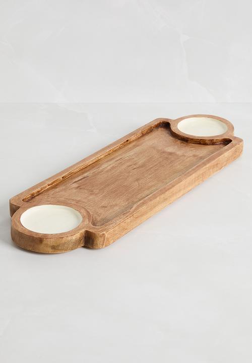 Sixth Floor - Wooden platter with enamel bowls - Natural
