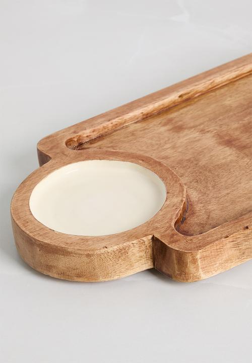 Sixth Floor - Wooden platter with enamel bowls - Natural