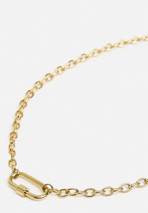 Zoe on Trend - Stylish carabiner and rolo link neckalce - gold 
