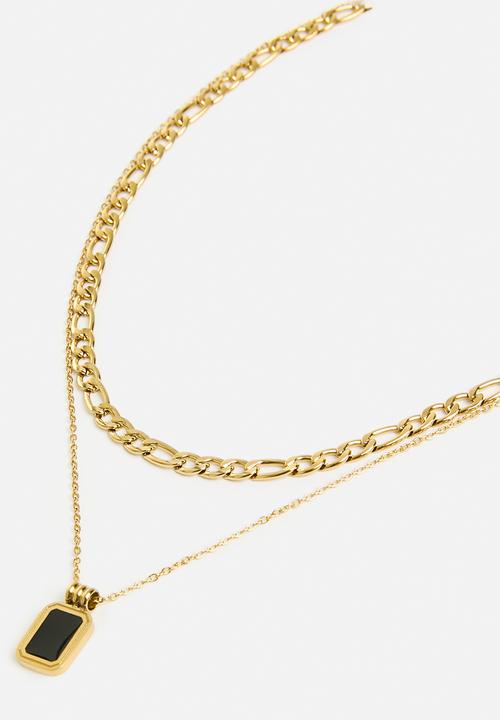 Zoe on Trend - Double-strand curb and stone drop pendant necklace -gold