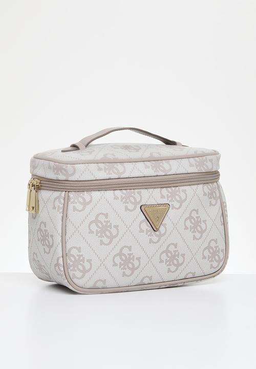 GUESS - Berta toiletry train case - dark taupe logo