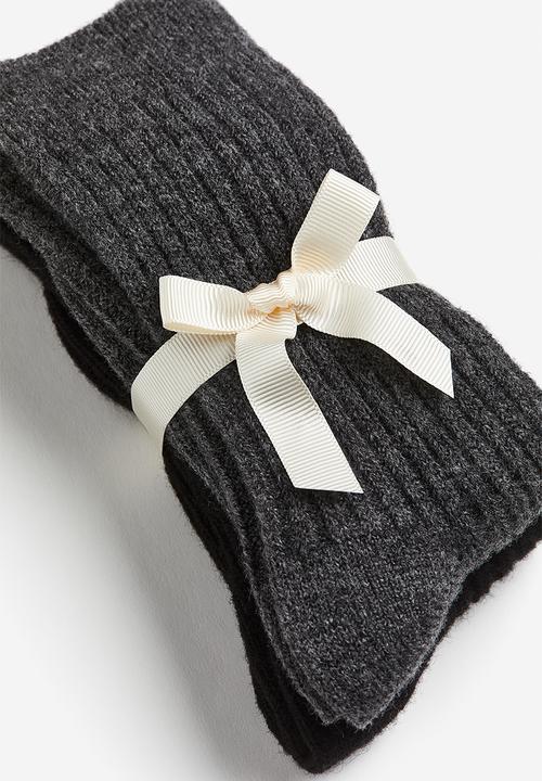 H&M - 2-pack wool-blend socks - dark grey marl/black