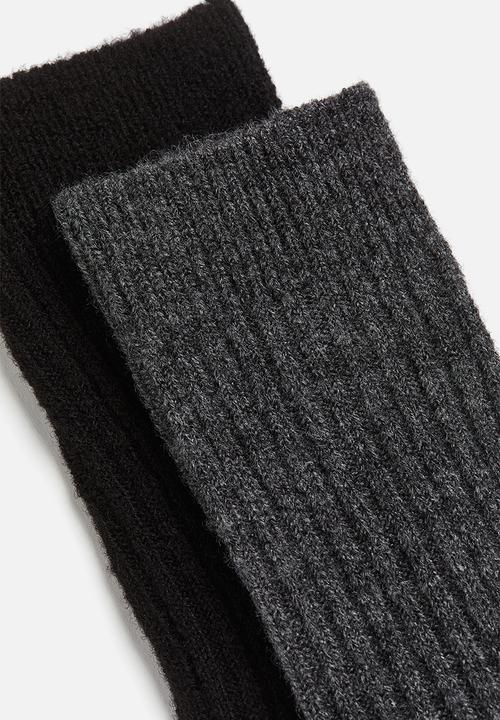 H&M - 2-pack wool-blend socks - dark grey marl/black