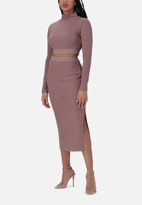 Steve Madden - Elora long sleeve funnel neck crop top - dark taupe