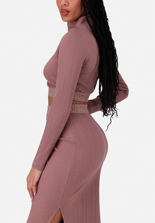 Steve Madden - Elora long sleeve funnel neck crop top - dark taupe