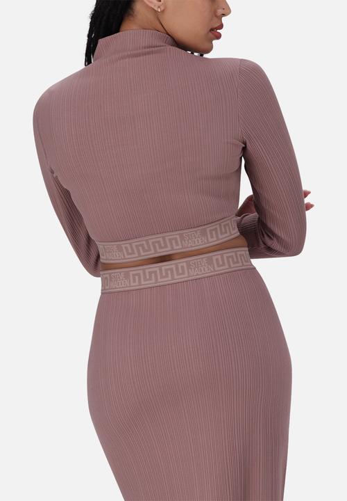 Steve Madden - Elora long sleeve funnel neck crop top - dark taupe