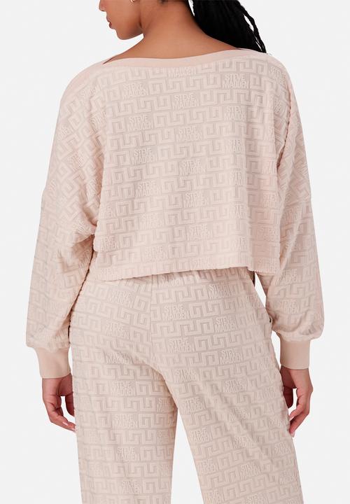 Steve Madden - Kenzie boxy crop top with embossed logo - stone