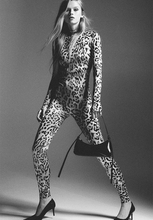 H&M - Long-sleeved unitard - beige & leopard print