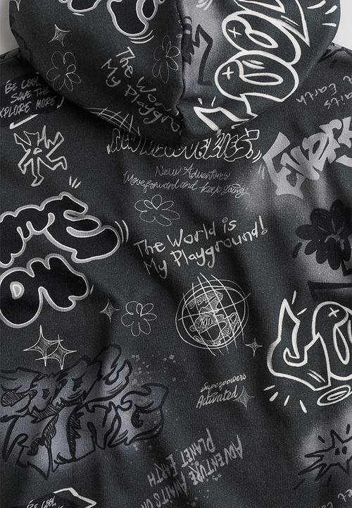 H&M - Printed hoodie - dark grey graffiti
