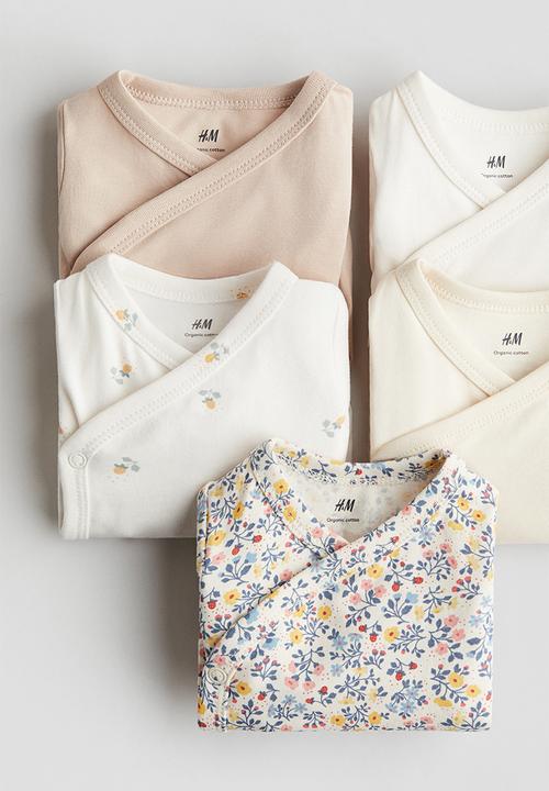 H&M - 5 Pack wrapover bodysuits - light beige/floral 