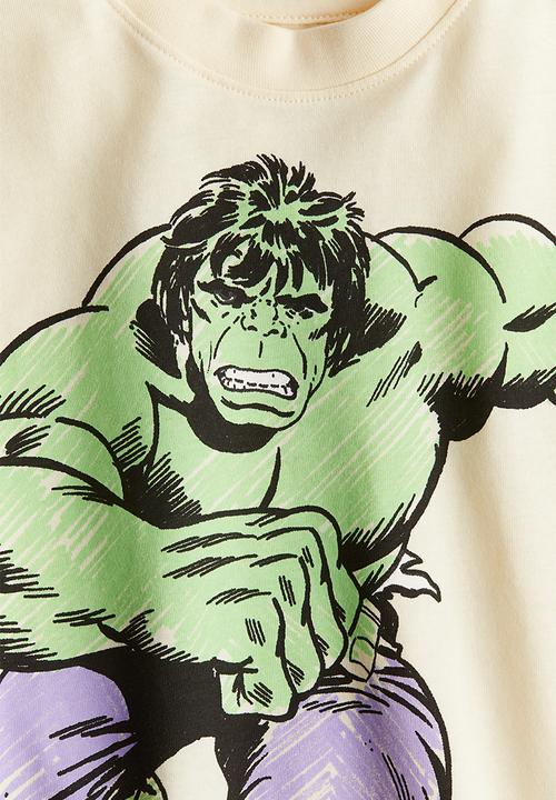 H&M - Printed t-shirt - light yellow/the hulk 