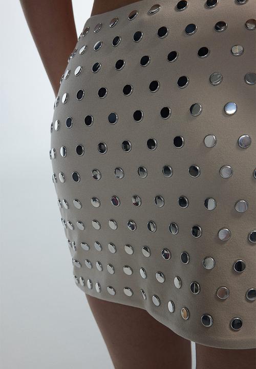H&M - Studded mini skirt - light beige