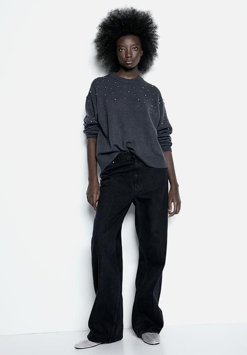 H&M - Embellished jumper - dark grey beads