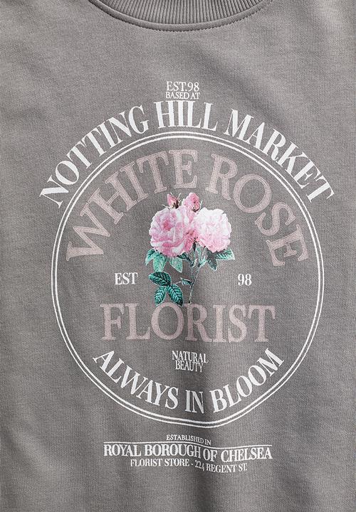 H&M - Oversized motif-front sweatshirt - grey roses