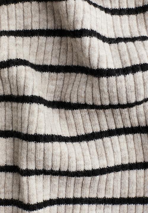 H&M - Oversized polo-neck jumper - light beige marl striped