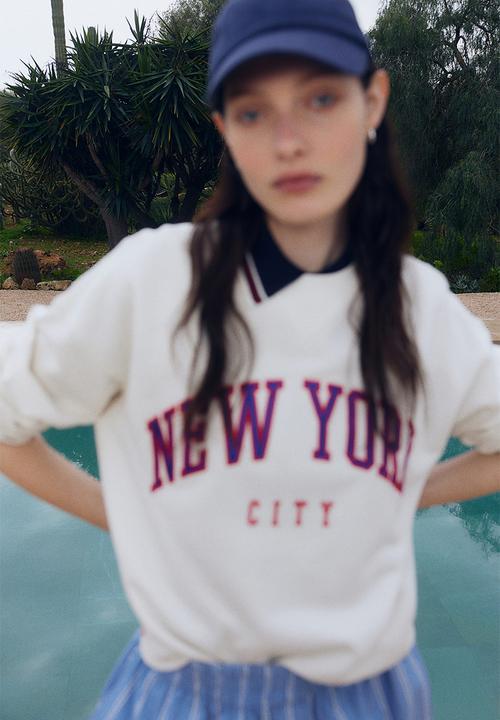 H&M - Text-motif sweatshirt - white new york