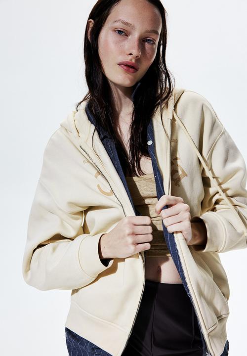 H&M - Oversized zip-through hoodie - light beige california