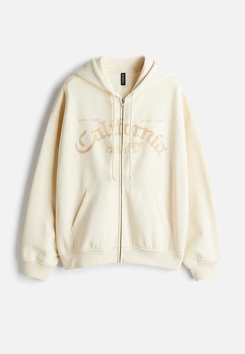H&M - Oversized zip-through hoodie - light beige california