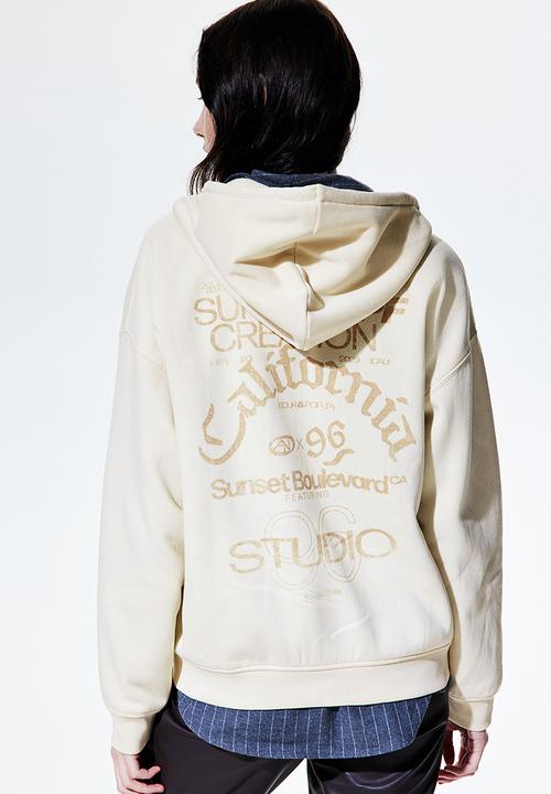 H&M - Oversized zip-through hoodie - light beige california