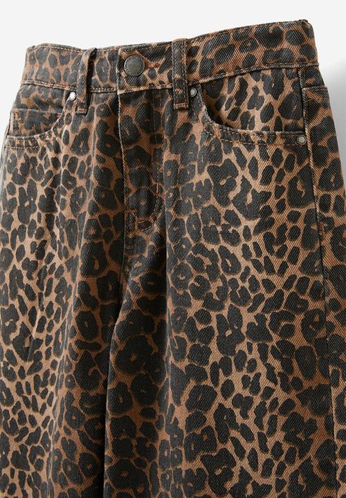 Cotton On - Super wide leg denim jean - taupy brown/leopard