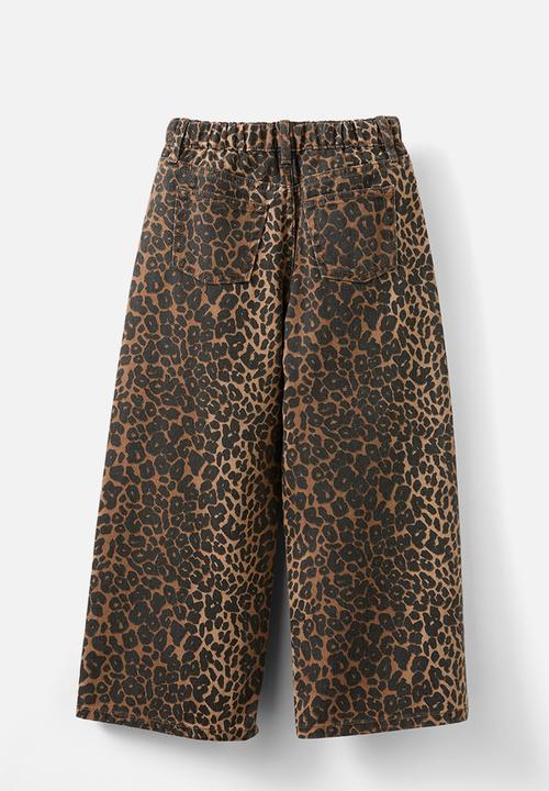Cotton On - Super wide leg denim jean - taupy brown/leopard