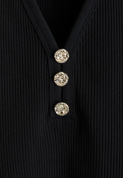 H&M - Ribbed button-front vest top - black