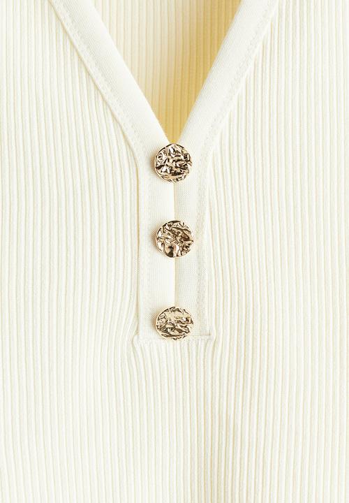 H&M - Ribbed button-front vest top - cream