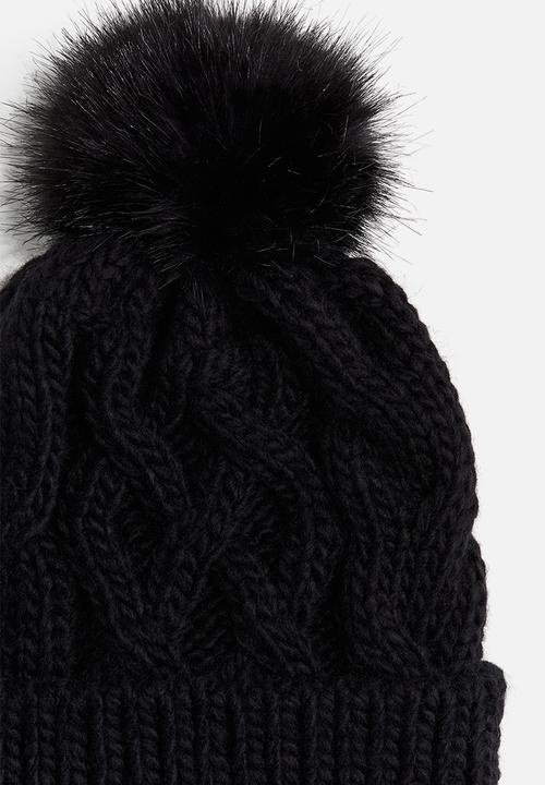 H&M - Cable-knit pompom hat - black