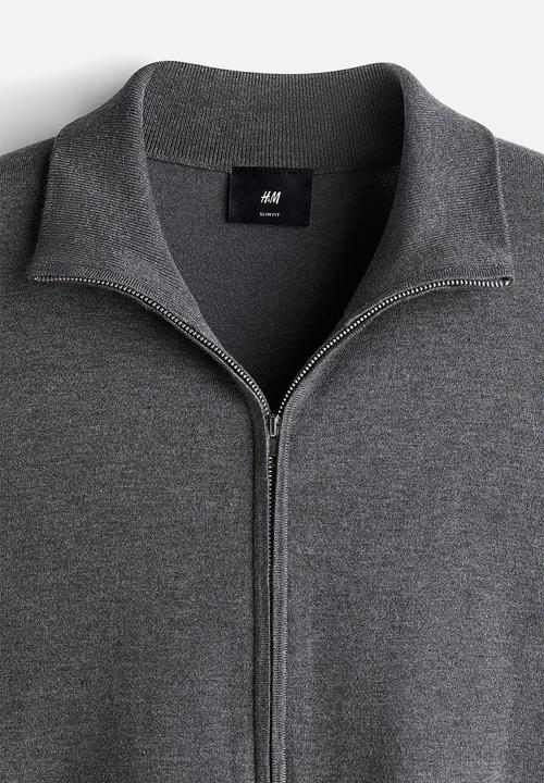 H&M - Slim fit zip-through cardigan - dark grey marl