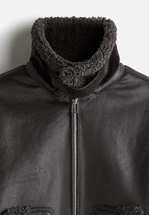 H&M - Regular fit teddy-trimmed jacket - dark brown