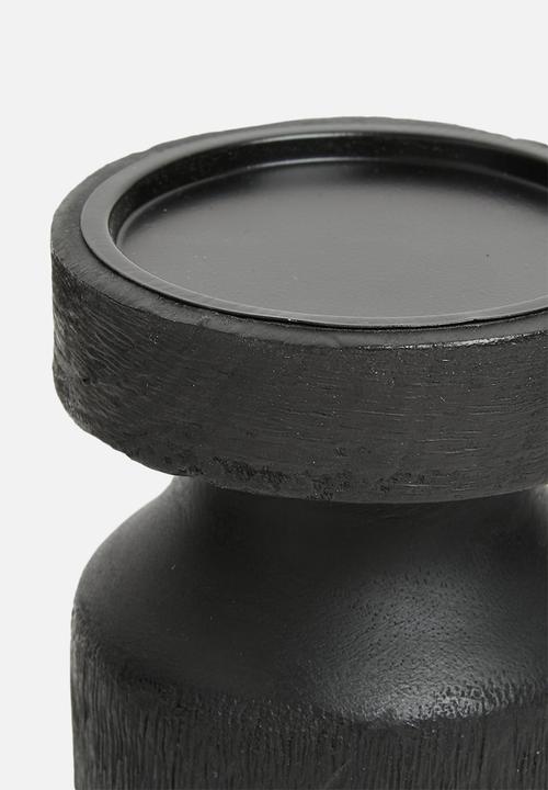 H&S - Candle holder wood 15cm - black