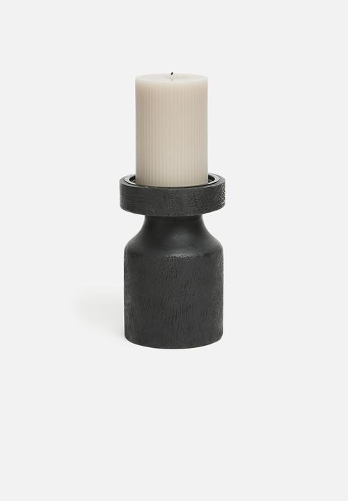 H&S - Candle holder wood 15cm - black