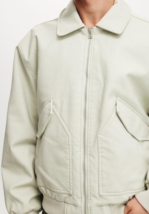 Cotton On - Cropped Faux Leather Bomber - Bone