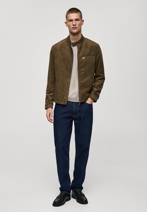 MANGO - Suede-Effect Biker Jacket Boy - khaki