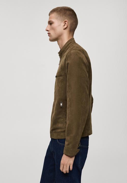 MANGO - Suede-Effect Biker Jacket Boy - khaki