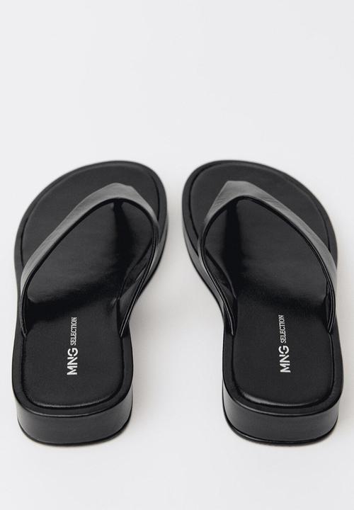 MANGO - Somni leather thong - black