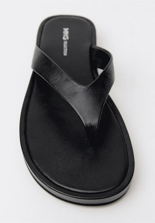 MANGO - Somni leather thong - black
