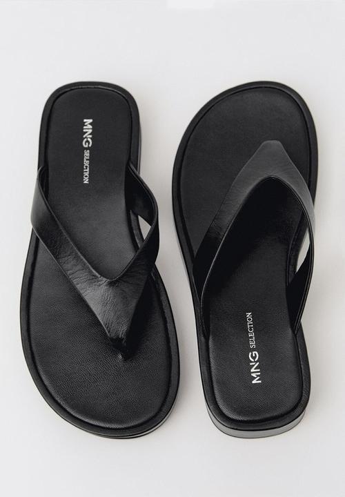 MANGO - Somni leather thong - black