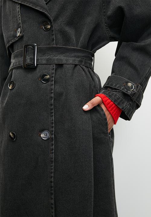 Denim trench coat - black