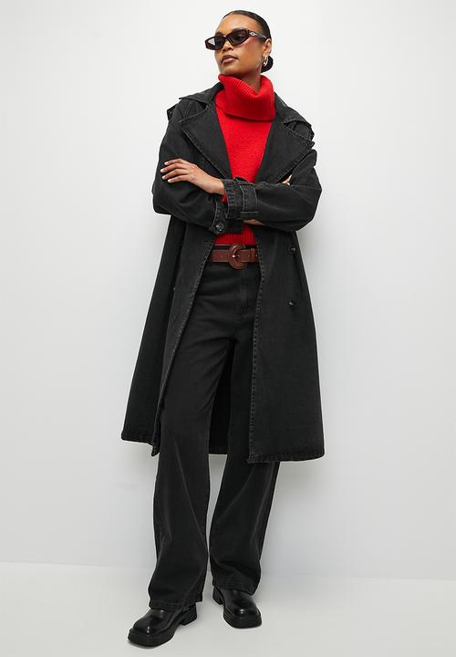 Denim trench coat - black