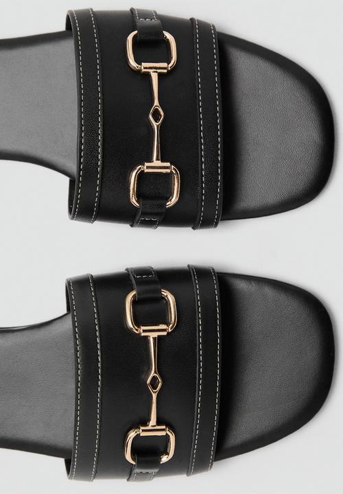 MANGO - Horse leather slide - black