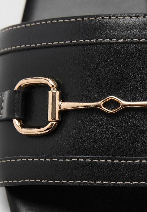 MANGO - Horse leather slide - black