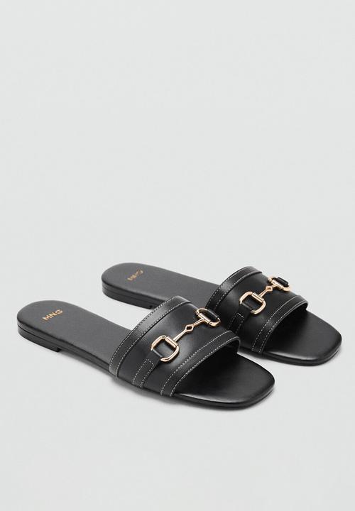 MANGO - Horse leather slide - black