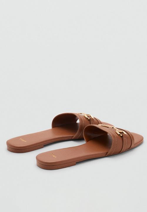 MANGO - Horse leather slide - medium brown