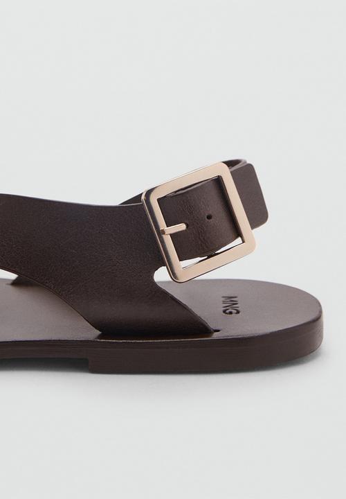 MANGO - Bell leather slingback - dark brown