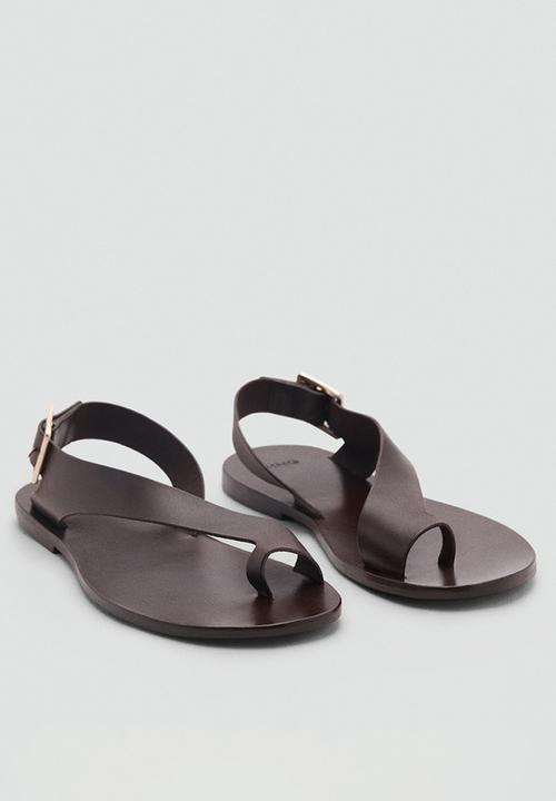 MANGO - Bell leather slingback - dark brown