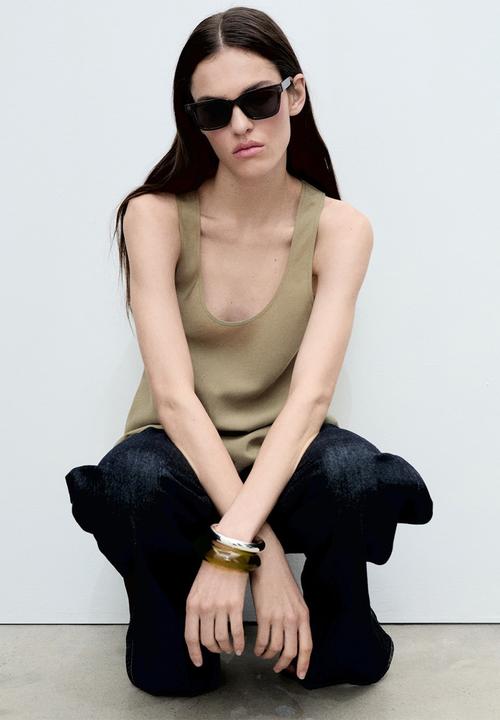 MANGO - Top Swade - Beige & Khaki